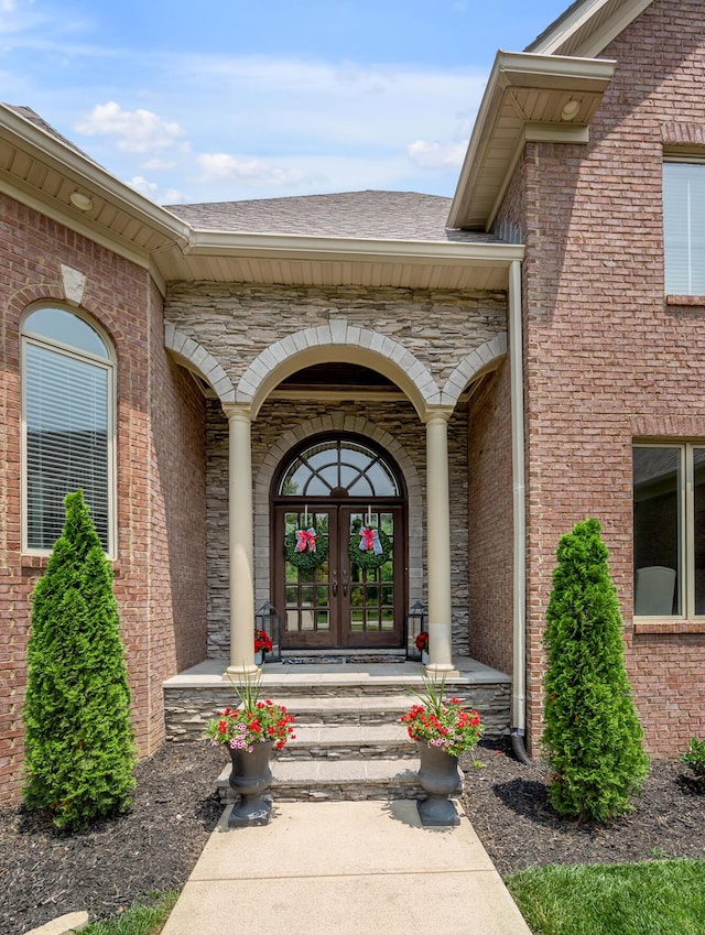 103 Windridge Dr, Nicholasville, KY 40356 - doorway to property with french doors, brick siding, and covered porch