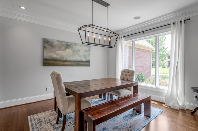 103 Windridge Dr, Nicholasville, KY 40356 - dining room featuring plenty of natural light, a chandelier, wood finished floors, ornamental molding, and recessed lighting
