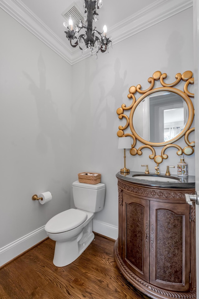 103 Windridge Dr, Nicholasville, KY 40356 - bathroom featuring vanity, wood finished floors, a chandelier, and crown molding