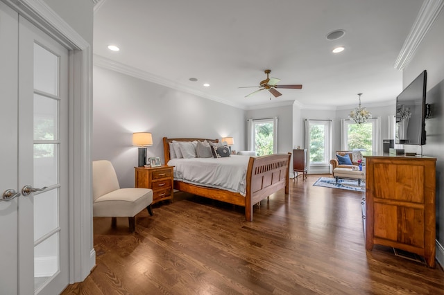 103 Windridge Dr, Nicholasville, KY 40356 - bedroom featuring crown molding, dark wood finished floors, recessed lighting, and a chandelier