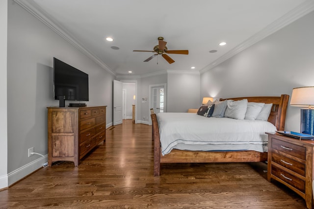 103 Windridge Dr, Nicholasville, KY 40356 - bedroom featuring recessed lighting, dark wood finished floors, ornamental molding, and ceiling fan