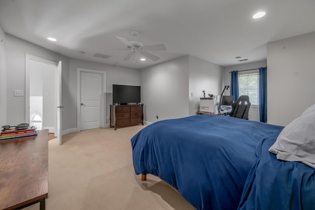 103 Windridge Dr, Nicholasville, KY 40356 - bedroom with recessed lighting, light colored carpet, and a ceiling fan