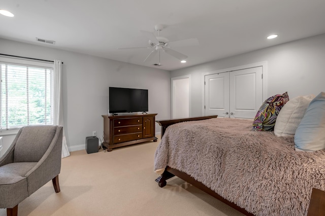 103 Windridge Dr, Nicholasville, KY 40356 - bedroom with recessed lighting, light carpet, ceiling fan, and a closet