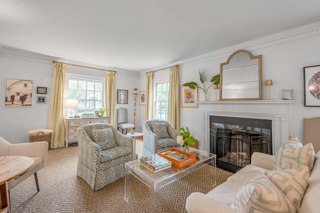341 Kingsway Dr, Lexington, KY 40502 - living room featuring ornamental molding and a fireplace with flush hearth