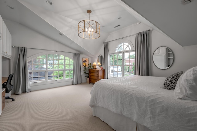 341 Kingsway Dr, Lexington, KY 40502 - carpeted bedroom with a chandelier and high vaulted ceiling
