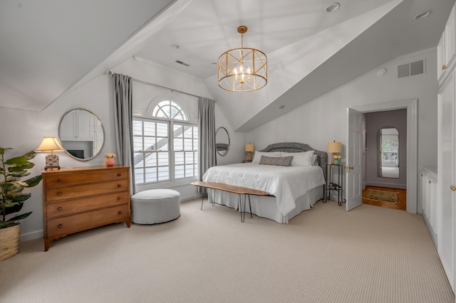 341 Kingsway Dr, Lexington, KY 40502 - bedroom with a chandelier, carpet flooring, and lofted ceiling