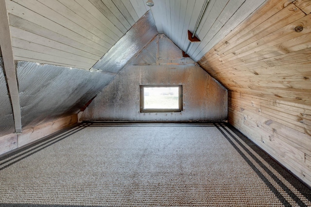 236 W High St, Mt Sterling, KY 40353 - additional living space featuring lofted ceiling, wood walls, wooden ceiling, and carpet