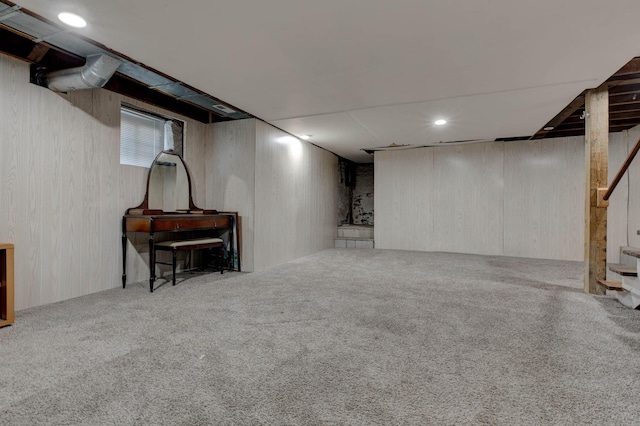 236 W High St, Mt Sterling, KY 40353 - basement featuring carpet, stairway, and recessed lighting