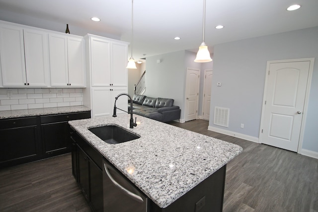 101 Corolla Cir, Georgetown, KY 40324 - kitchen with dishwasher, dark wood finished floors, white cabinetry, backsplash, and recessed lighting