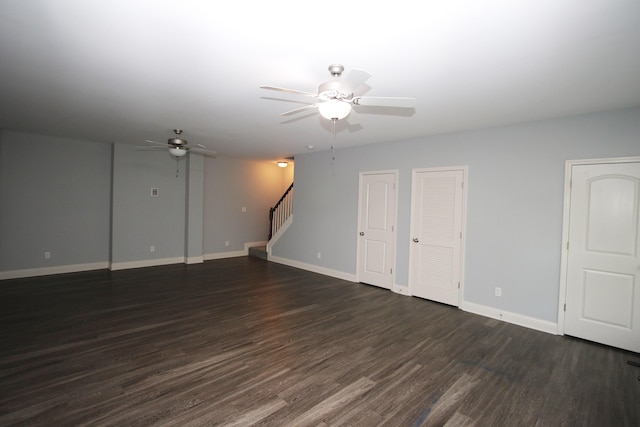 101 Corolla Cir, Georgetown, KY 40324 - unfurnished living room featuring a ceiling fan, dark wood finished floors, and stairs