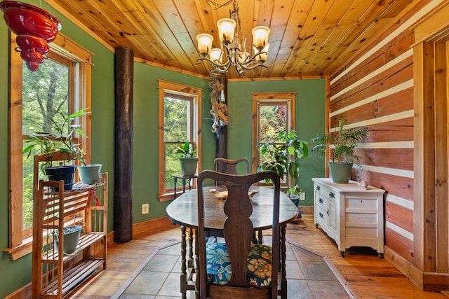 1836 Red Lick Rd, Berea, KY 40403 - dining area with a chandelier, wood ceiling, and light wood finished floors