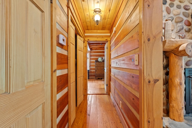 1836 Red Lick Rd, Berea, KY 40403 - hallway featuring wooden ceiling, light wood-style floors, and wooden walls