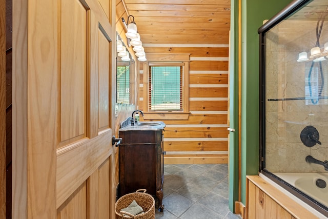 1836 Red Lick Rd, Berea, KY 40403 - full bathroom featuring vanity, wooden walls, washtub / shower combination, and wooden ceiling