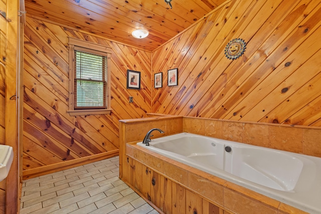 1836 Red Lick Rd, Berea, KY 40403 - full bath featuring a garden tub, wooden walls, and wooden ceiling