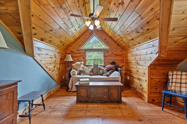1836 Red Lick Rd, Berea, KY 40403 - bedroom with light wood-type flooring, vaulted ceiling, wood walls, and wood ceiling