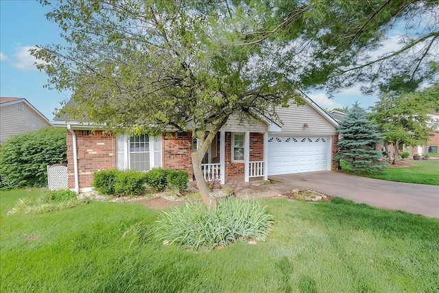 396 Squires Cir, Lexington, KY 40515 - obstructed view of property featuring brick siding, covered porch, an attached garage, and driveway