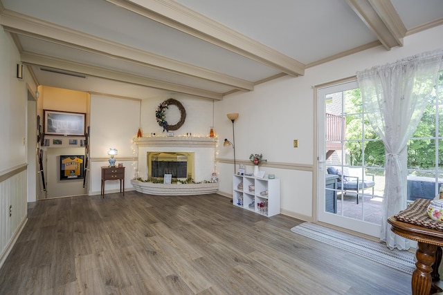 331 Clearbrook Dr, Danville, KY 40422 - living area with beam ceiling, wood finished floors, and a fireplace