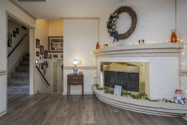 331 Clearbrook Dr, Danville, KY 40422 - living area with wood finished floors, a fireplace, and stairs