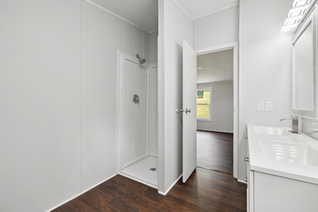 174 Sky Ln, Cynthiana, KY 41031 - bathroom with wood finished floors, walk in shower, and double vanity