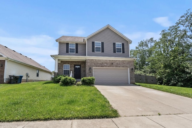 136 Meadowcrest Dr, Georgetown, KY 40324 - traditional-style home featuring an attached garage, driveway, a front lawn, and brick siding