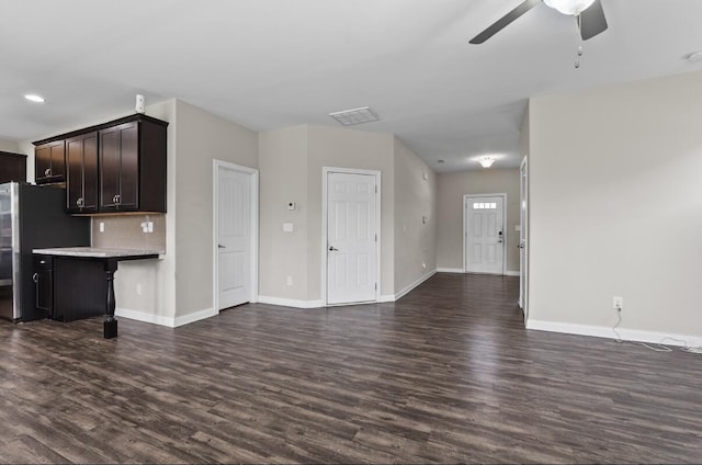 136 Meadowcrest Dr, Georgetown, KY 40324 - unfurnished living room featuring ceiling fan and dark wood-style flooring