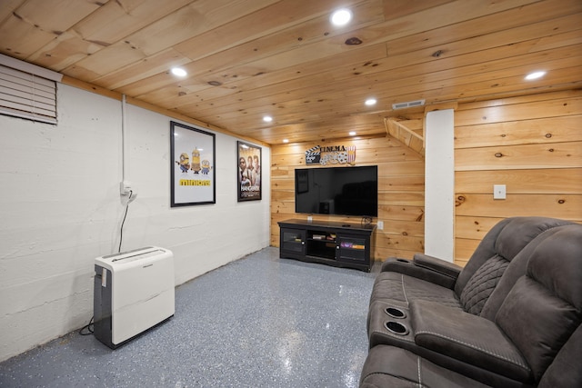 9209 W Hwy 80, Nancy, KY 42544 - living area with recessed lighting, wood ceiling, and wood walls