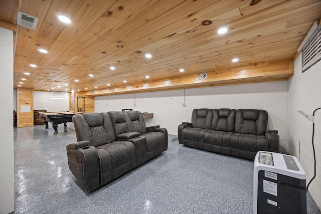 9209 W Hwy 80, Nancy, KY 42544 - living area featuring billiards table, recessed lighting, speckled floor, and concrete block wall