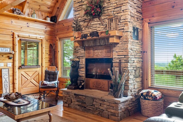 1564 High Ridge Rd, Middleburg, KY 42541 - living area featuring wood finished floors, plenty of natural light, wood ceiling, and wood walls