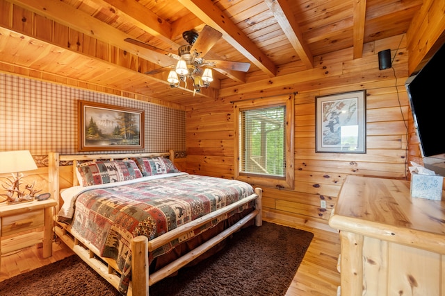 1564 High Ridge Rd, Middleburg, KY 42541 - bedroom with a wooden ceiling with exposed beams, wood finished floors, and wooden walls