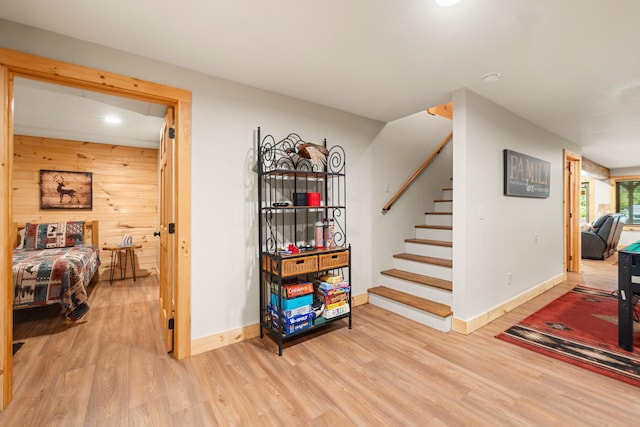 1564 High Ridge Rd, Middleburg, KY 42541 - hallway with wood finished floors, stairway, recessed lighting, and wooden walls