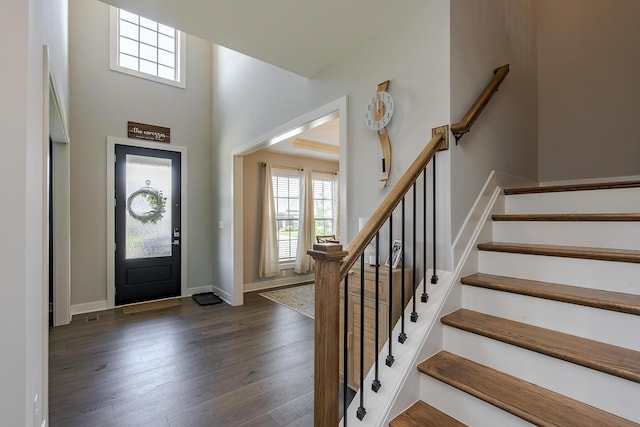 3536 Night Heron Way, Lexington, KY 40515 - foyer entrance with dark wood-style flooring, stairway, and a high ceiling