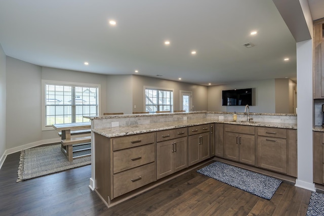 3536 Night Heron Way, Lexington, KY 40515 - kitchen with healthy amount of natural light, dark wood-style flooring, recessed lighting, light stone countertops, and a peninsula