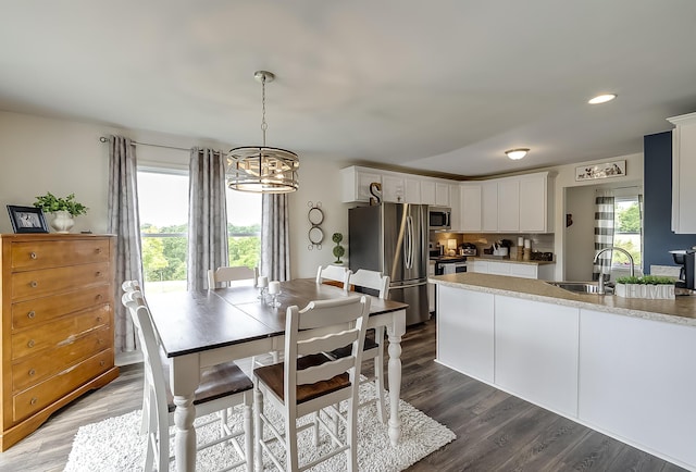1011 Brown Store Rd, Lawrenceburg, KY 40342 - dining space featuring a chandelier, dark wood-type flooring, and recessed lighting
