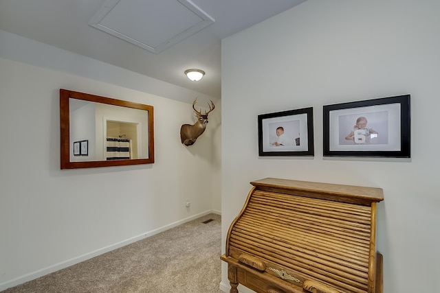 1011 Brown Store Rd, Lawrenceburg, KY 40342 - hallway with carpet flooring and attic access