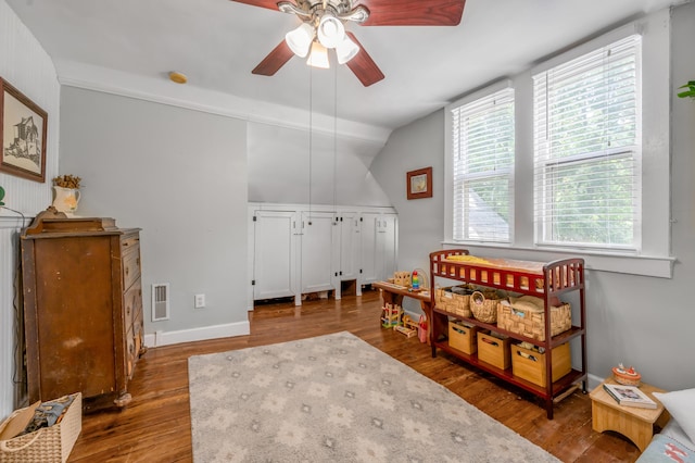 334 Oldham Ave, Lexington, KY 40502 - playroom with ceiling fan, wood finished floors, plenty of natural light, and vaulted ceiling
