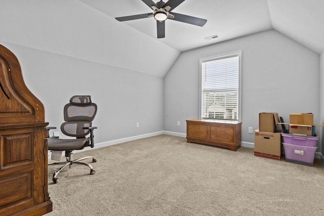 111 Kara Bryn Cv, Georgetown, KY 40324 - office space with lofted ceiling, a ceiling fan, and carpet flooring