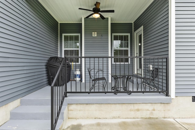 111 Kara Bryn Cv, Georgetown, KY 40324 - view of exterior entry featuring ceiling fan and a porch