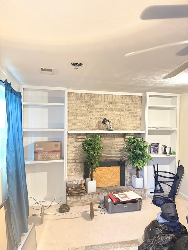 2829 Easthills Dr, Lexington, KY 40517 - office area featuring a fireplace and a ceiling fan