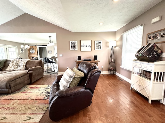 51 Stony Brook Dr, Corbin, KY 40701 - living area featuring a textured ceiling, a chandelier, hardwood / wood-style flooring, and recessed lighting