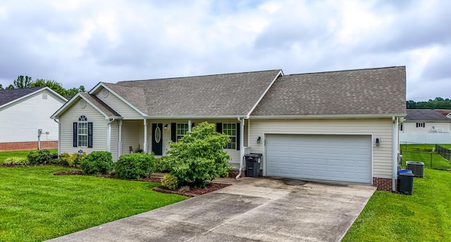 51 Stony Brook Dr, Corbin, KY 40701 - ranch-style home with concrete driveway, an attached garage, a porch, and a shingled roof