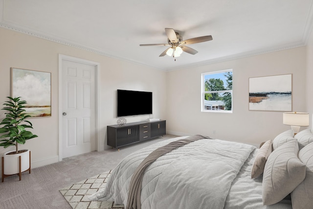 117 S Cumberland St, Berea, KY 40403 - bedroom featuring light colored carpet, ornamental molding, and ceiling fan