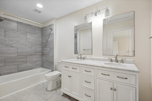 117 S Cumberland St, Berea, KY 40403 - bathroom with marble finish floors, double vanity, and shower / tub combination