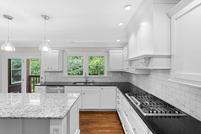 3605 Afton Pl, Lexington, KY 40515 - kitchen with stainless steel appliances, white cabinetry, healthy amount of natural light, crown molding, and recessed lighting