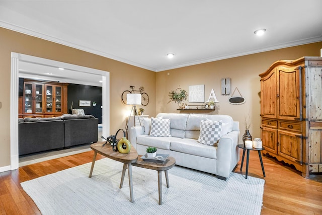 1211 Forest Circle Dr, Corbin, KY 40701 - living room featuring light wood-style floors, ornamental molding, and recessed lighting