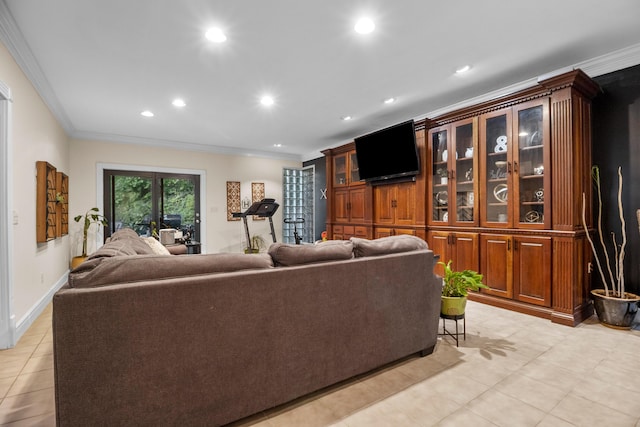 1211 Forest Circle Dr, Corbin, KY 40701 - living area featuring light tile patterned flooring, ornamental molding, and recessed lighting