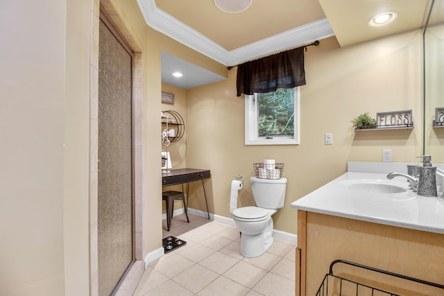 1211 Forest Circle Dr, Corbin, KY 40701 - full bath featuring tile patterned floors, crown molding, vanity, a shower stall, and recessed lighting