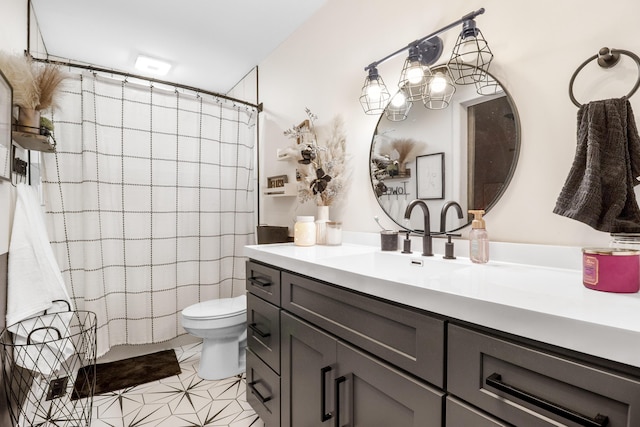 1211 Forest Circle Dr, Corbin, KY 40701 - bathroom with vanity, a shower with curtain, a chandelier, and tile patterned floors