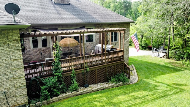 286 Ponderosa Trl, Corbin, KY 40701 - back of house featuring a pergola, a deck, roof with shingles, and brick siding