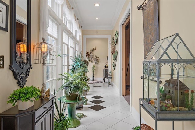5045 Van Meter Rd, Winchester, KY 40391 - corridor with crown molding, recessed lighting, and light tile patterned floors