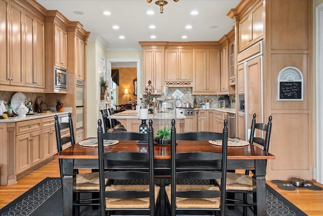 5045 Van Meter Rd, Winchester, KY 40391 - dining space featuring light wood-style floors, recessed lighting, and ornamental molding